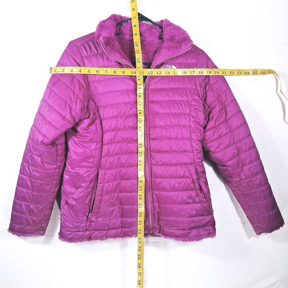 The North Face Girls Mossbud Swirl Reversible Jacket Purple XL 18 Quilted Fleece - Picture 5 of 14
